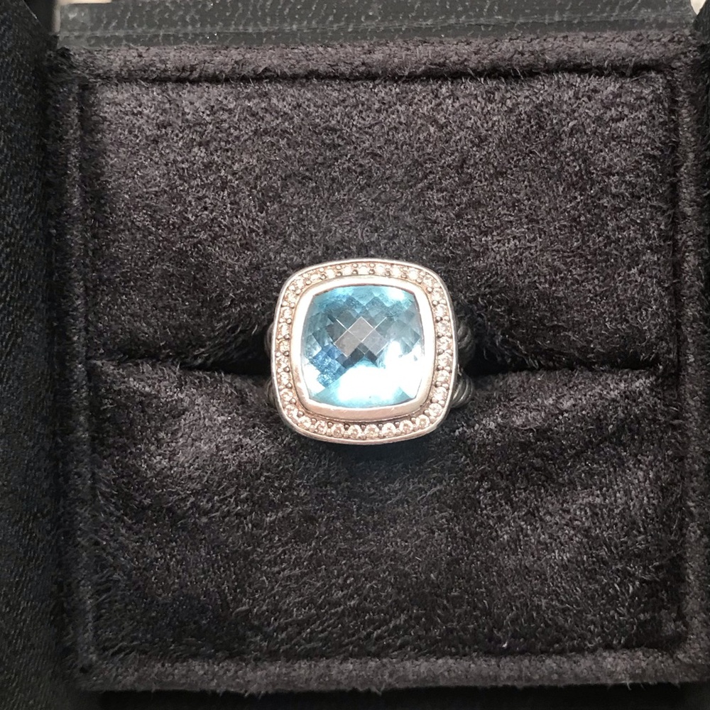 David Yurman 11mm Albion sterling silver ring with blue topaz and diamonds